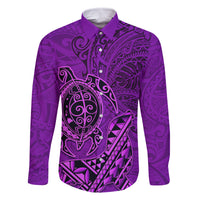 Hawaii Monk Seal and Dolphin Family Matching Long Sleeve Bodycon Dress and Hawaiian Shirt Polynesian Kakau Pattern Purple LT03 Dad's Shirt - Long Sleeve Purple - Polynesian Pride