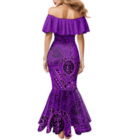 Hawaii Monk Seal and Dolphin Family Matching Mermaid Dress and Hawaiian Shirt Polynesian Kakau Pattern Purple