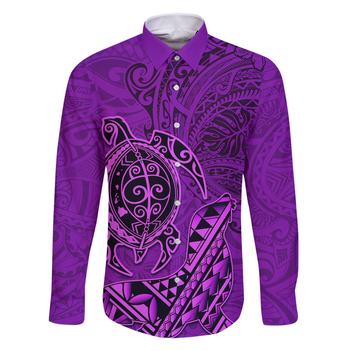 Hawaii Monk Seal and Dolphin Family Matching Short Sleeve Bodycon Dress and Hawaiian Shirt Polynesian Kakau Pattern Purple LT03 Dad's Shirt - Long Sleeve Purple - Polynesian Pride