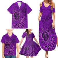 Hawaii Monk Seal and Dolphin Family Matching Summer Maxi Dress and Hawaiian Shirt Polynesian Kakau Pattern Purple LT03 - Polynesian Pride
