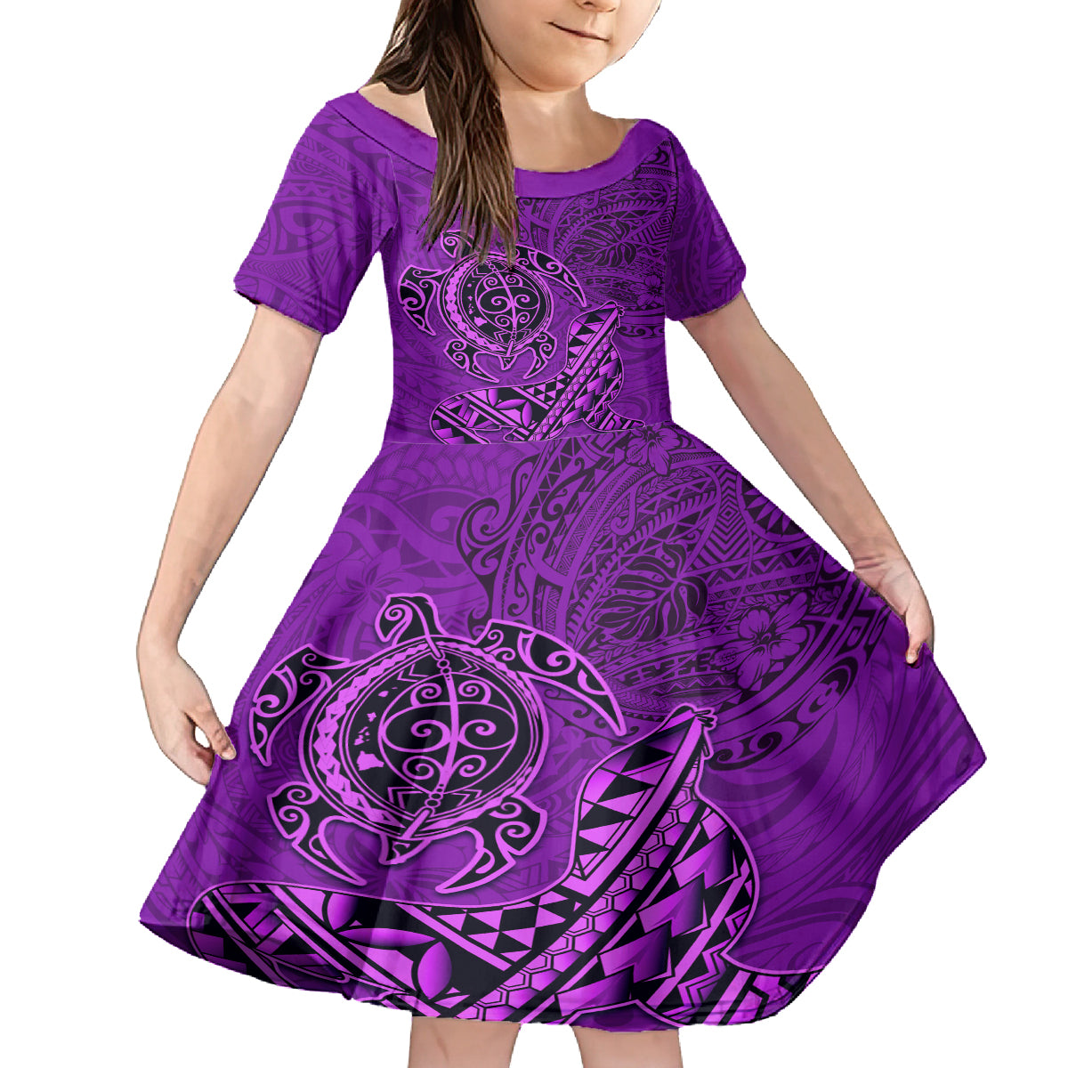 Hawaii Monk Seal and Dolphin Family Matching Tank Maxi Dress and Hawaiian Shirt Polynesian Kakau Pattern Purple