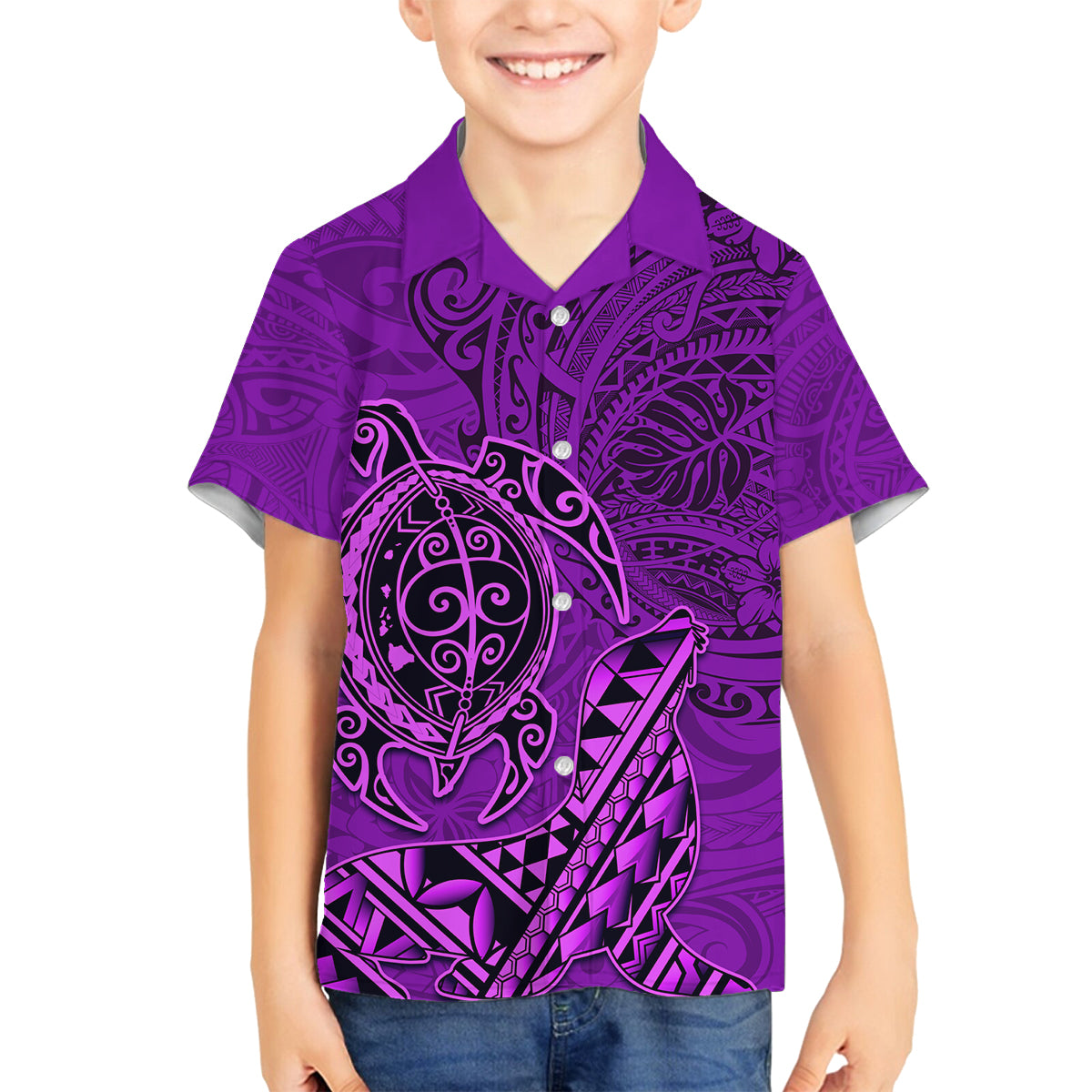 Hawaii Monk Seal and Dolphin Family Matching Tank Maxi Dress and Hawaiian Shirt Polynesian Kakau Pattern Purple