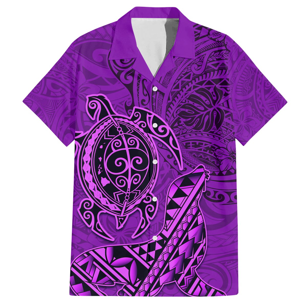 Hawaii Monk Seal and Dolphin Hawaiian Shirt Polynesian Kakau Pattern Purple LT03 Purple - Polynesian Pride
