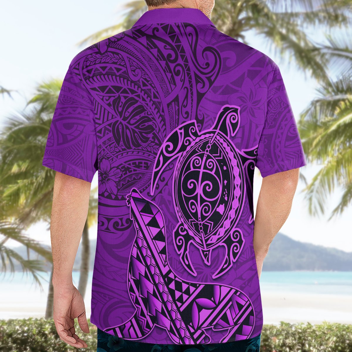 Hawaii Monk Seal and Dolphin Hawaiian Shirt Polynesian Kakau Pattern Purple LT03 - Polynesian Pride