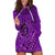 Hawaii Monk Seal and Dolphin Hoodie Dress Polynesian Kakau Pattern Purple