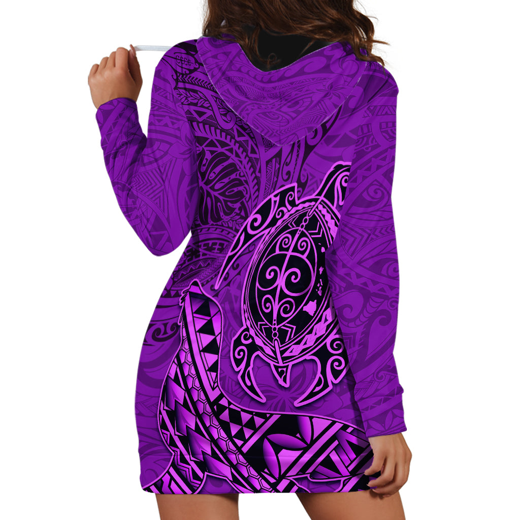 Hawaii Monk Seal and Dolphin Hoodie Dress Polynesian Kakau Pattern Purple LT03 - Polynesian Pride