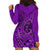 Hawaii Monk Seal and Dolphin Hoodie Dress Polynesian Kakau Pattern Purple