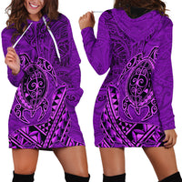 Hawaii Monk Seal and Dolphin Hoodie Dress Polynesian Kakau Pattern Purple LT03 - Polynesian Pride