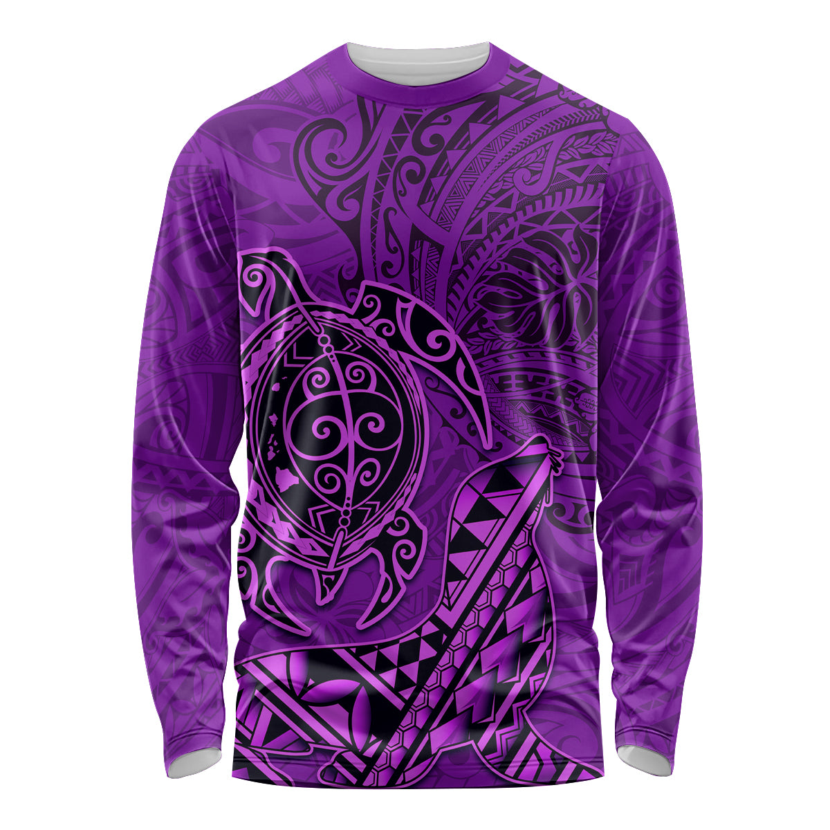 Hawaii Monk Seal and Dolphin Long Sleeve Shirt Polynesian Kakau Pattern Purple