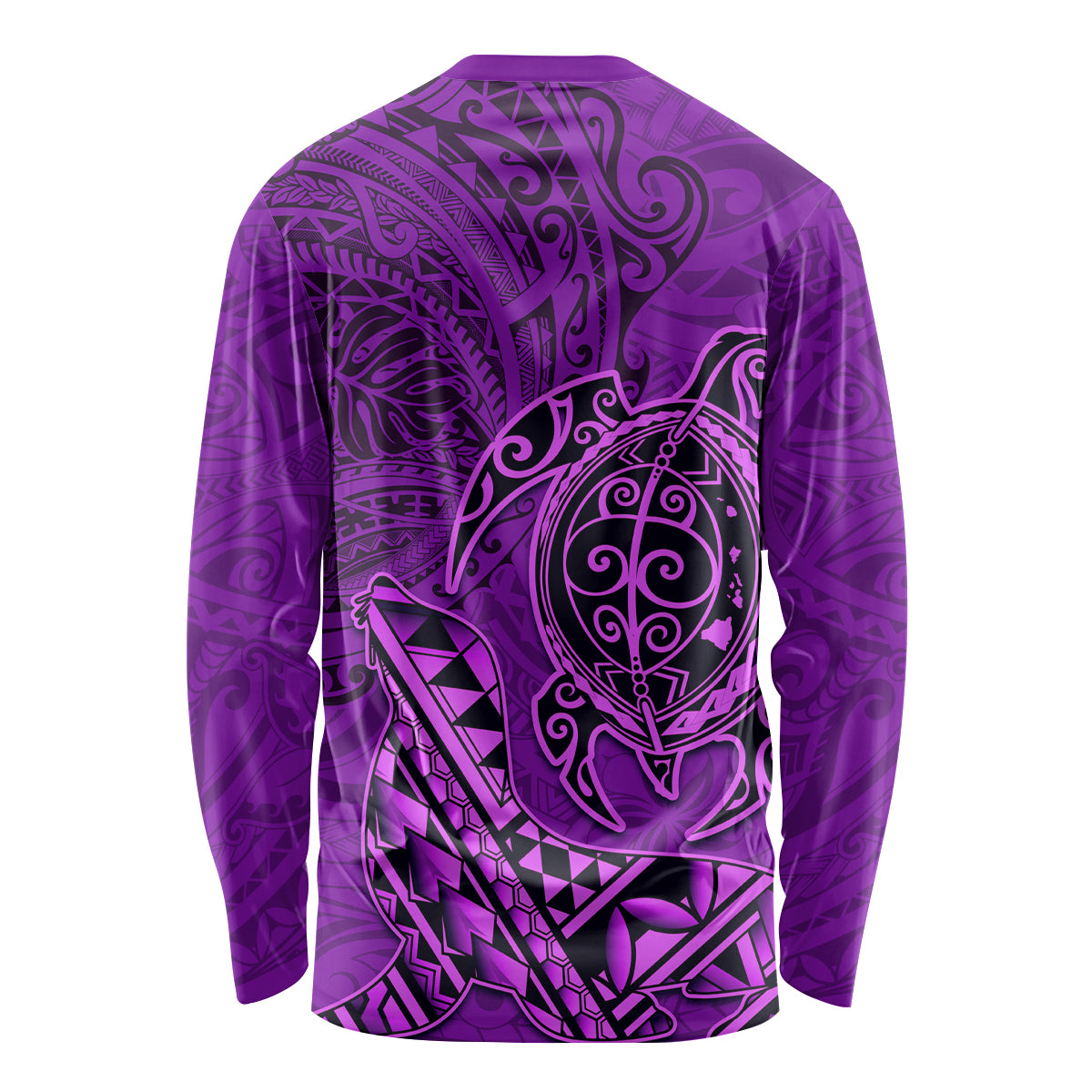 Hawaii Monk Seal and Dolphin Long Sleeve Shirt Polynesian Kakau Pattern Purple