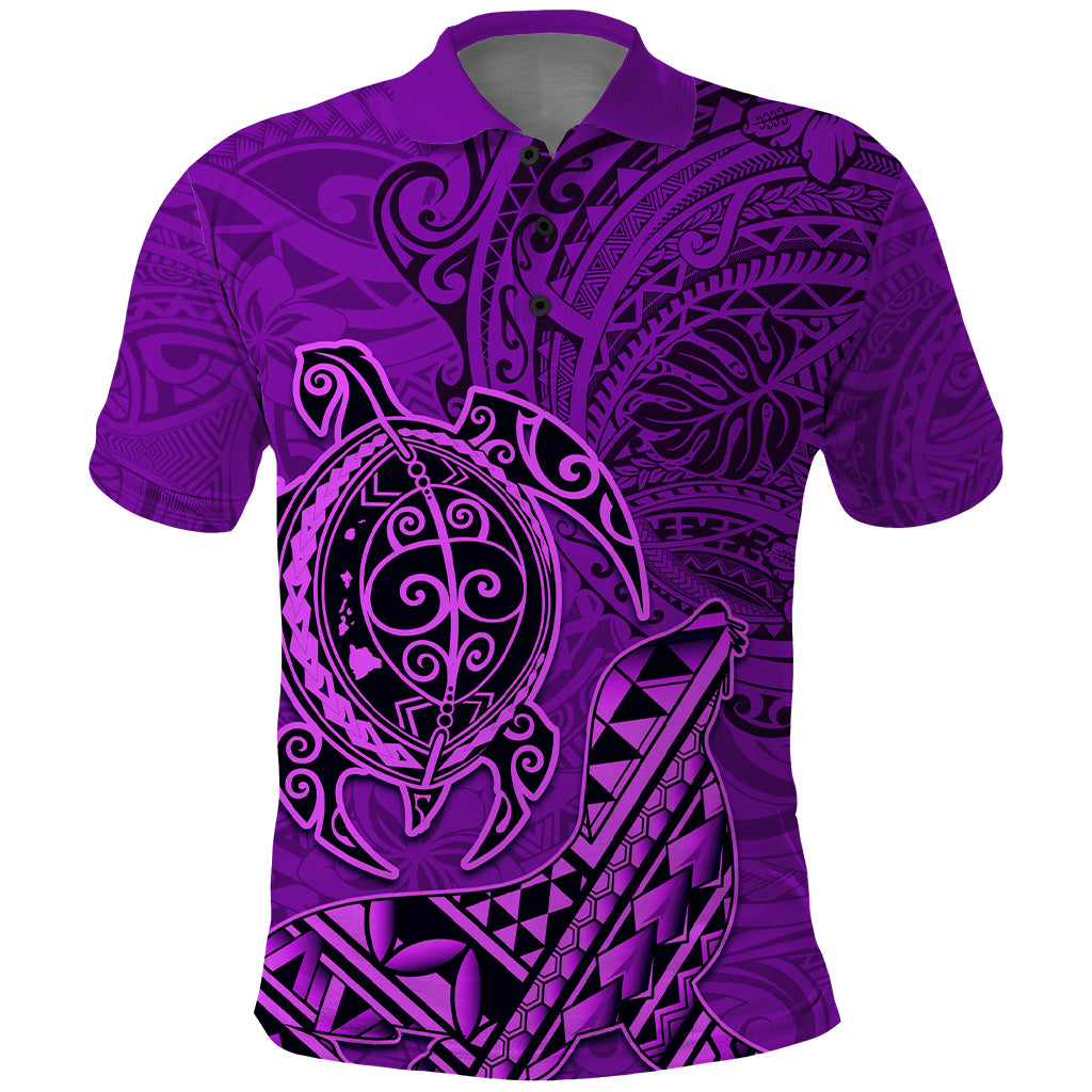 Hawaii Monk Seal and Dolphin Polo Shirt Polynesian Kakau Pattern Purple