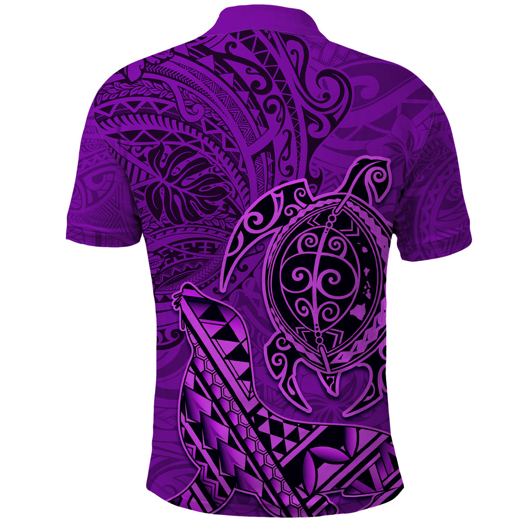Hawaii Monk Seal and Dolphin Polo Shirt - Polynesian Kakau Pattern Purple LT03 - Polynesian Pride