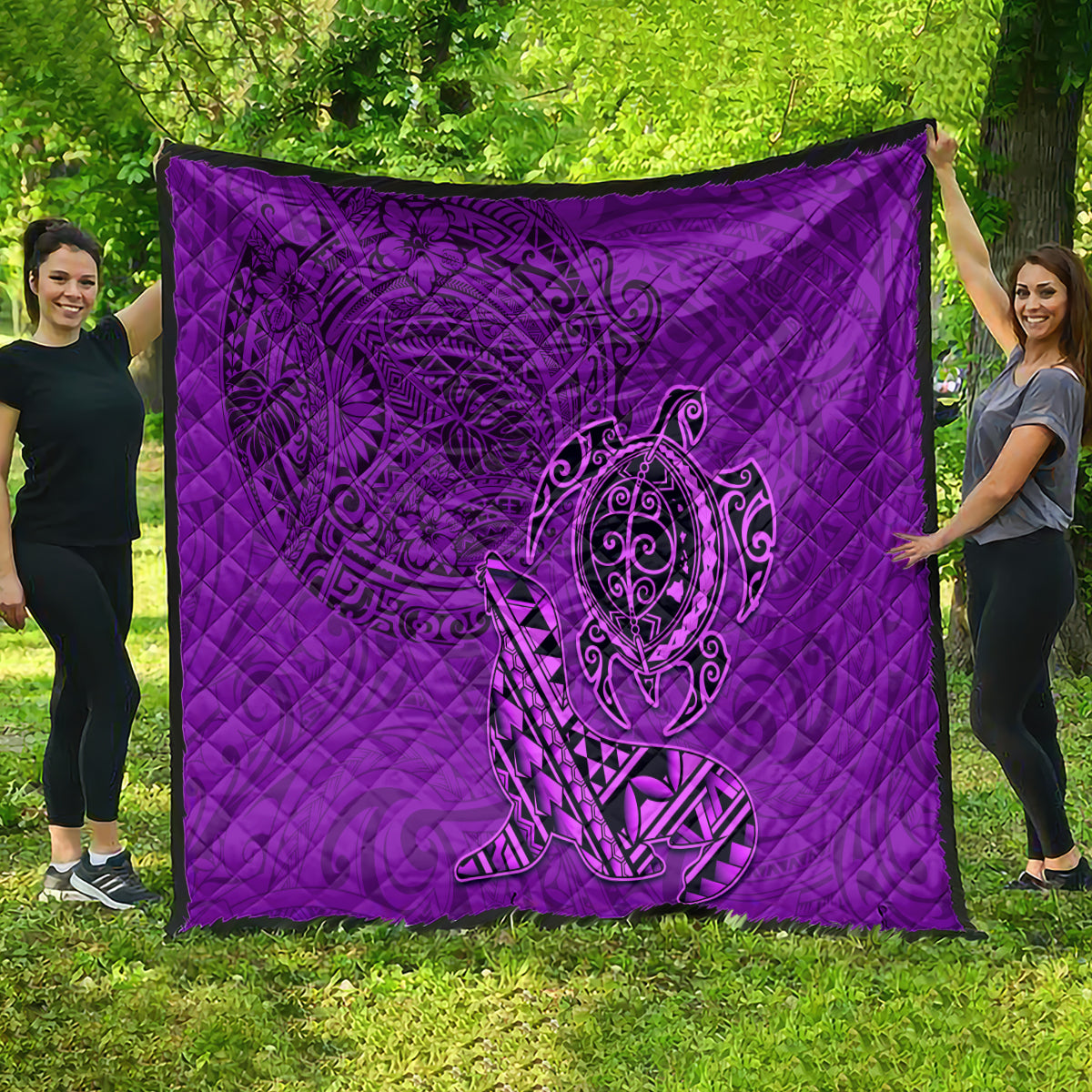 Hawaii Monk Seal and Dolphin Quilt Polynesian Kakau Pattern Purple