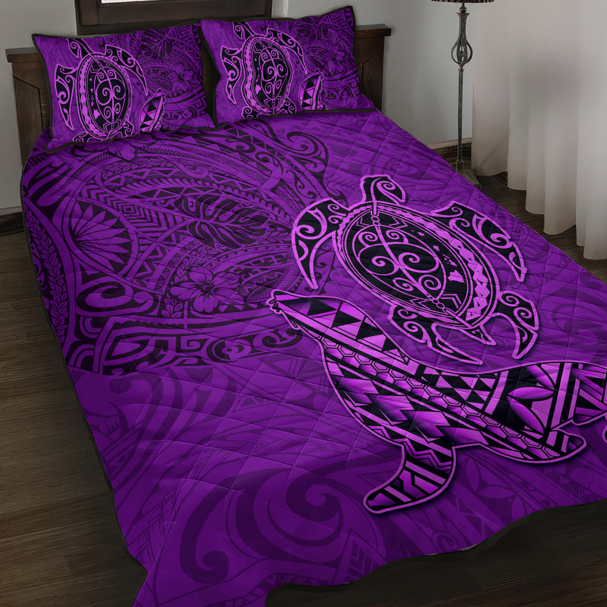 Hawaii Monk Seal and Dolphin Quilt Bed Set Polynesian Kakau Pattern Purple LT03 Purple - Polynesian Pride