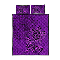 Hawaii Monk Seal and Dolphin Quilt Bed Set Polynesian Kakau Pattern Purple LT03 - Polynesian Pride