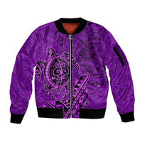 Hawaii Monk Seal and Dolphin Sleeve Zip Bomber Jacket Polynesian Kakau Pattern Purple LT03 Unisex Purple - Polynesian Pride