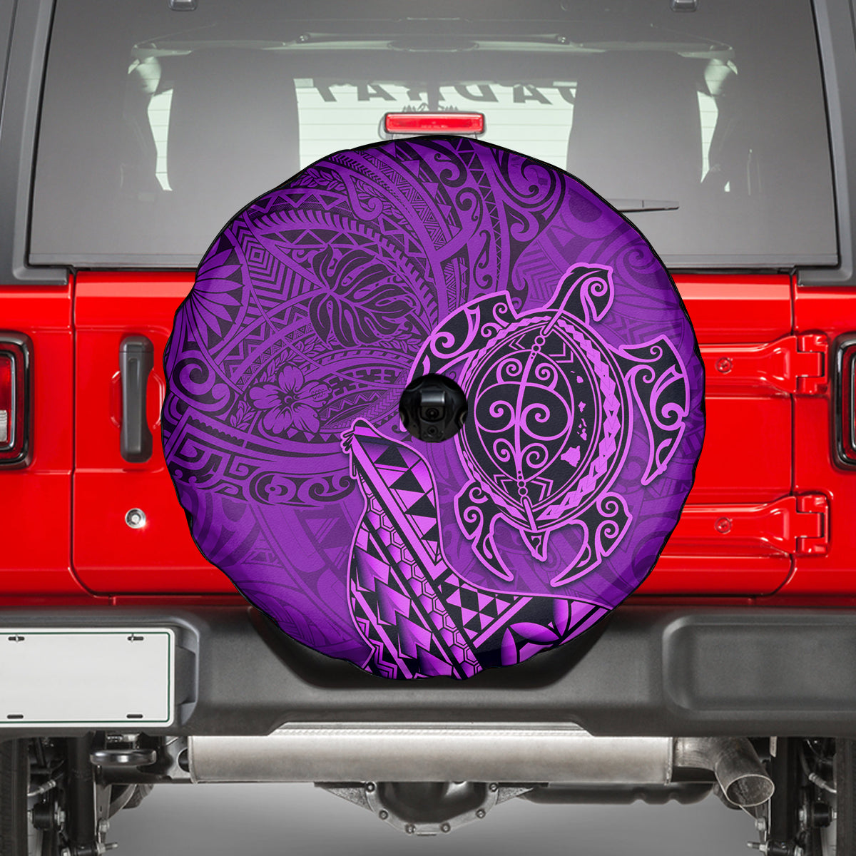 Hawaii Monk Seal and Dolphin Spare Tire Cover Polynesian Kakau Pattern Purple LT03 - Polynesian Pride