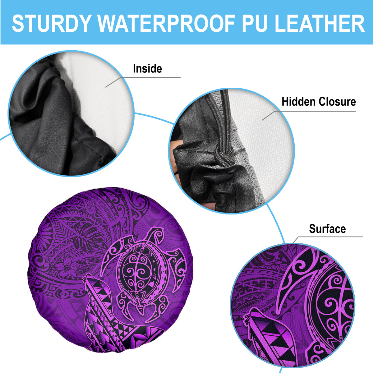 Hawaii Monk Seal and Dolphin Spare Tire Cover Polynesian Kakau Pattern Purple LT03 - Polynesian Pride