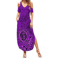 Hawaii Monk Seal and Dolphin Summer Maxi Dress Polynesian Kakau Pattern Purple LT03 Women Purple - Polynesian Pride