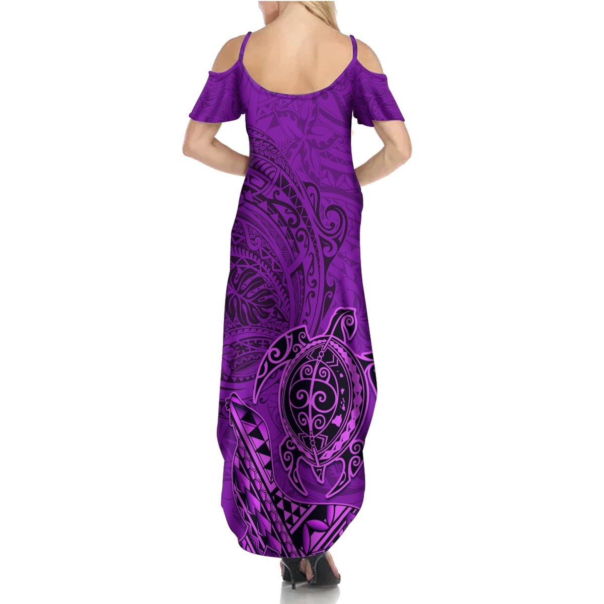 Hawaii Monk Seal and Dolphin Summer Maxi Dress Polynesian Kakau Pattern Purple LT03 - Polynesian Pride