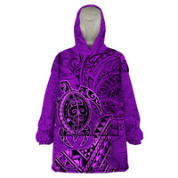 Hawaii Monk Seal and Dolphin Wearable Blanket Hoodie Polynesian Kakau Pattern Purple LT03 One Size Purple - Polynesian Pride