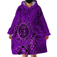 Hawaii Monk Seal and Dolphin Wearable Blanket Hoodie Polynesian Kakau Pattern Purple LT03 - Polynesian Pride