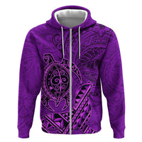 Hawaii Monk Seal and Dolphin Zip Hoodie Polynesian Kakau Pattern Purple