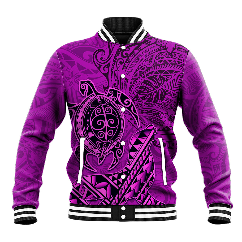 Hawaii Monk Seal and Dolphin Baseball Jacket Polynesian Kakau Pattern Pink LT03 Unisex Pink - Polynesian Pride
