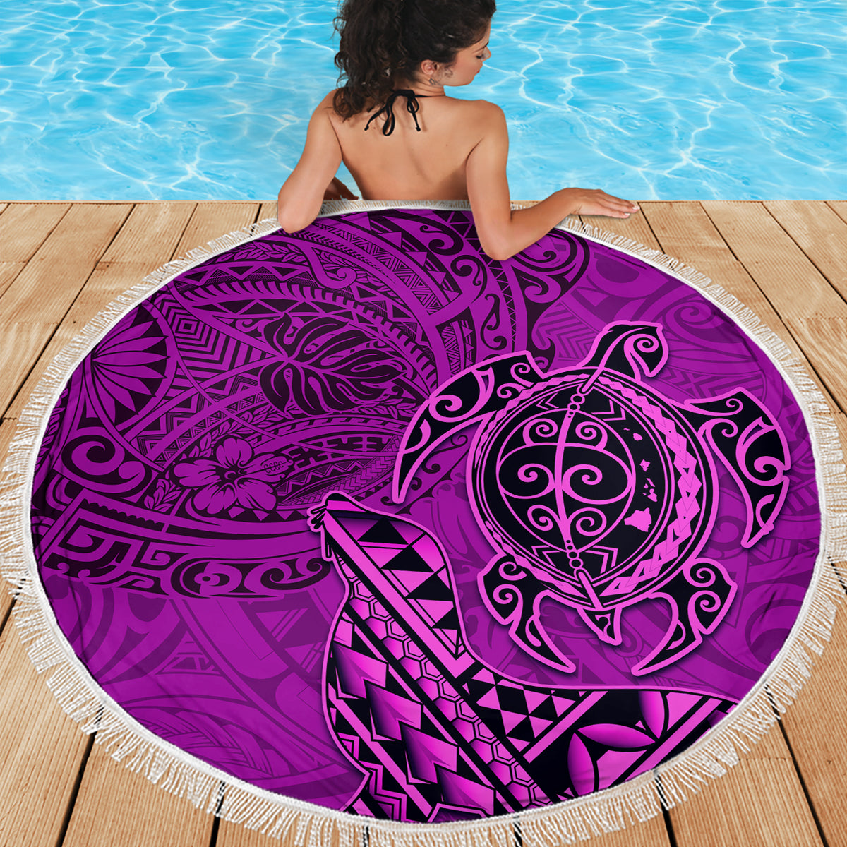 Hawaii Monk Seal and Dolphin Beach Blanket Polynesian Kakau Pattern Pink LT03 - Polynesian Pride