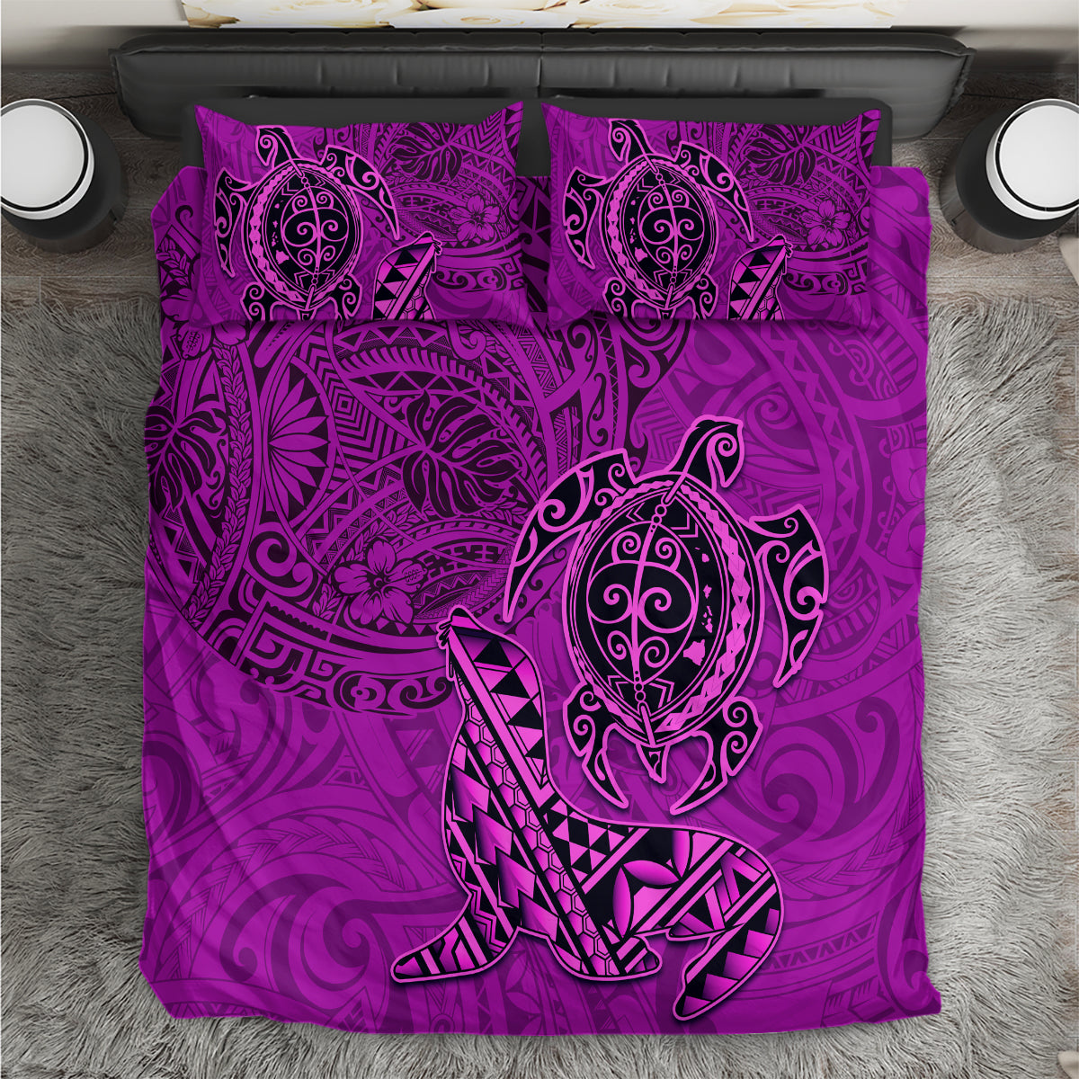 Hawaii Monk Seal and Dolphin Bedding Set Polynesian Kakau Pattern Pink LT03 Pink - Polynesian Pride
