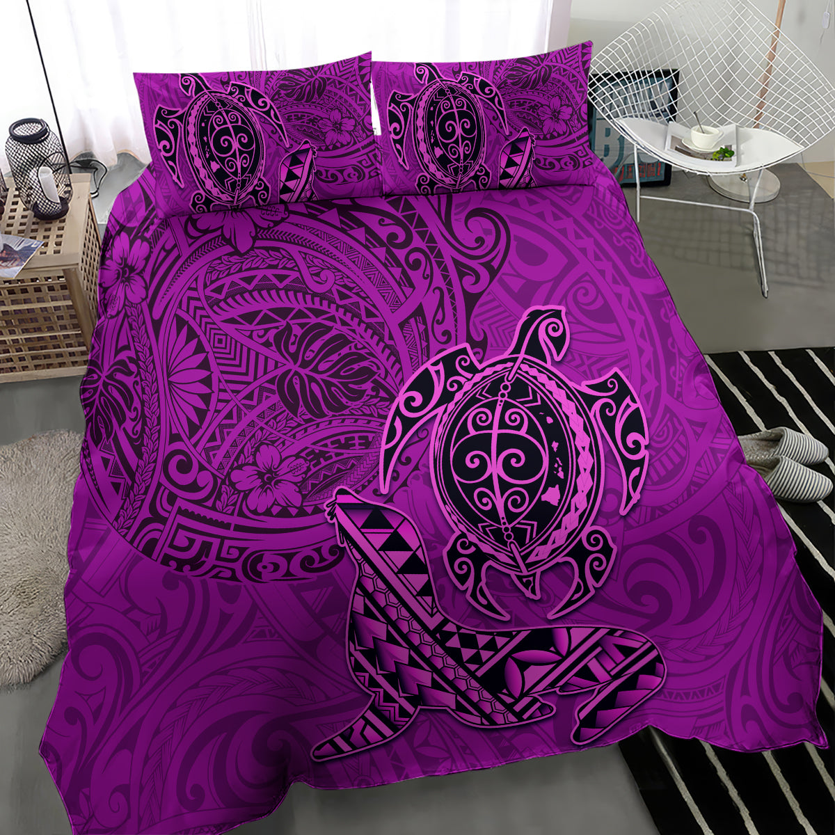 Hawaii Monk Seal and Dolphin Bedding Set Polynesian Kakau Pattern Pink LT03 - Polynesian Pride
