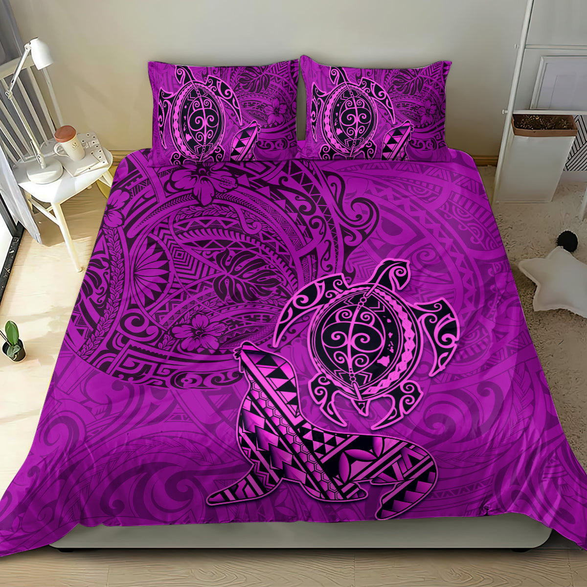 Hawaii Monk Seal and Dolphin Bedding Set Polynesian Kakau Pattern Pink LT03 - Polynesian Pride