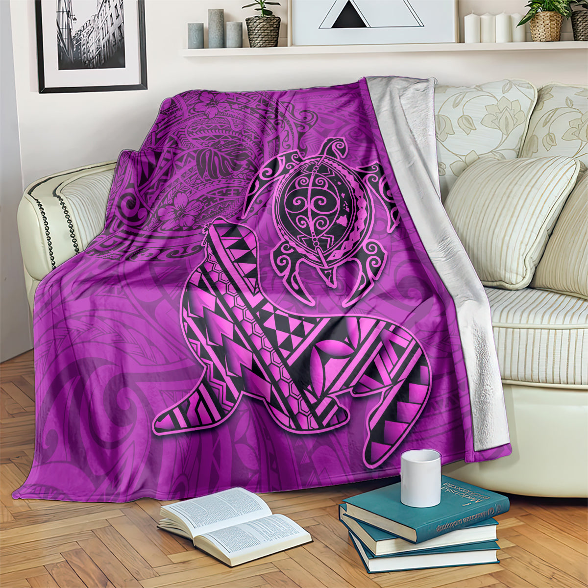 Hawaii Monk Seal and Dolphin Blanket Polynesian Kakau Pattern Pink LT03 Pink - Polynesian Pride