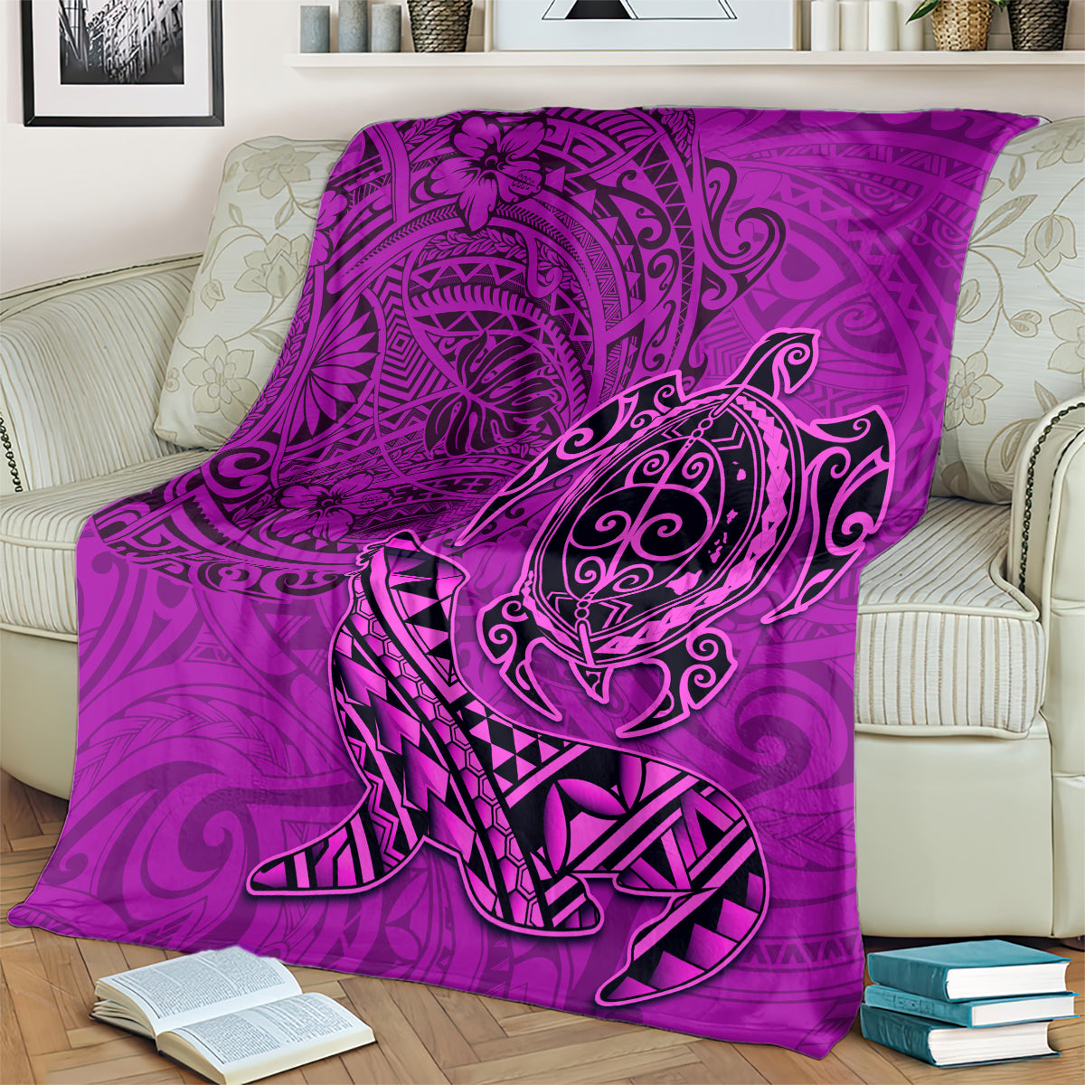 Hawaii Monk Seal and Dolphin Blanket Polynesian Kakau Pattern Pink LT03 - Polynesian Pride