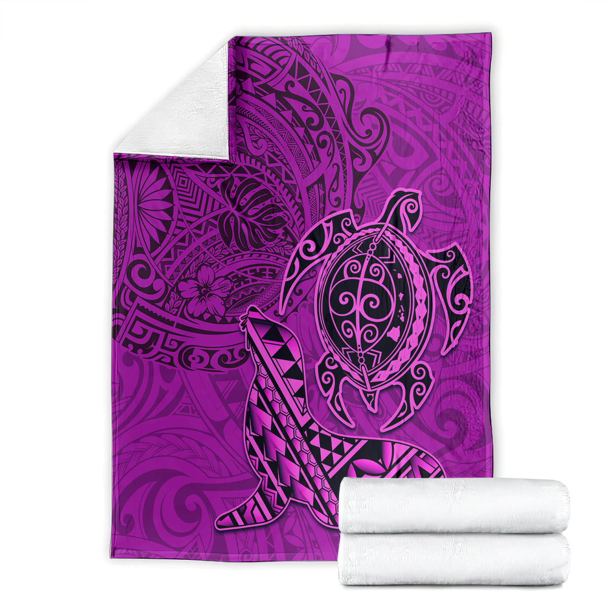 Hawaii Monk Seal and Dolphin Blanket Polynesian Kakau Pattern Pink LT03 - Polynesian Pride