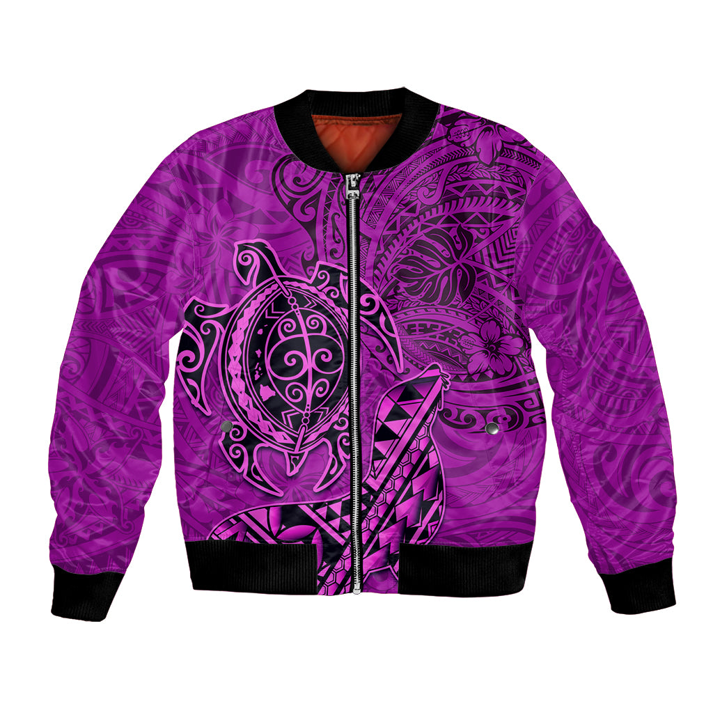 Hawaii Monk Seal and Dolphin Bomber Jacket Polynesian Kakau Pattern Pink LT03 Unisex Pink - Polynesian Pride