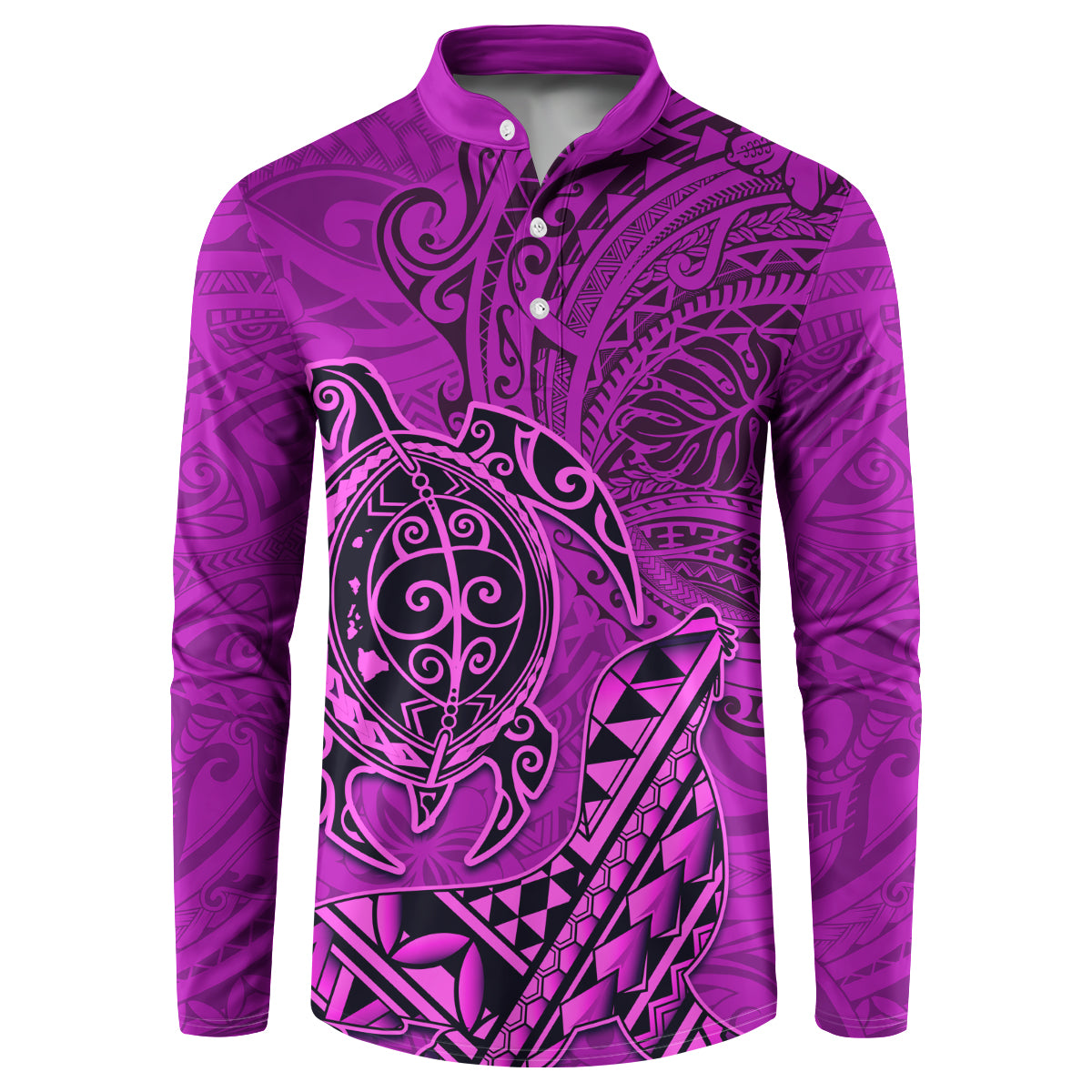 Hawaii Monk Seal and Dolphin Button Sweatshirt Polynesian Kakau Pattern Pink LT03 Pink - Polynesian Pride