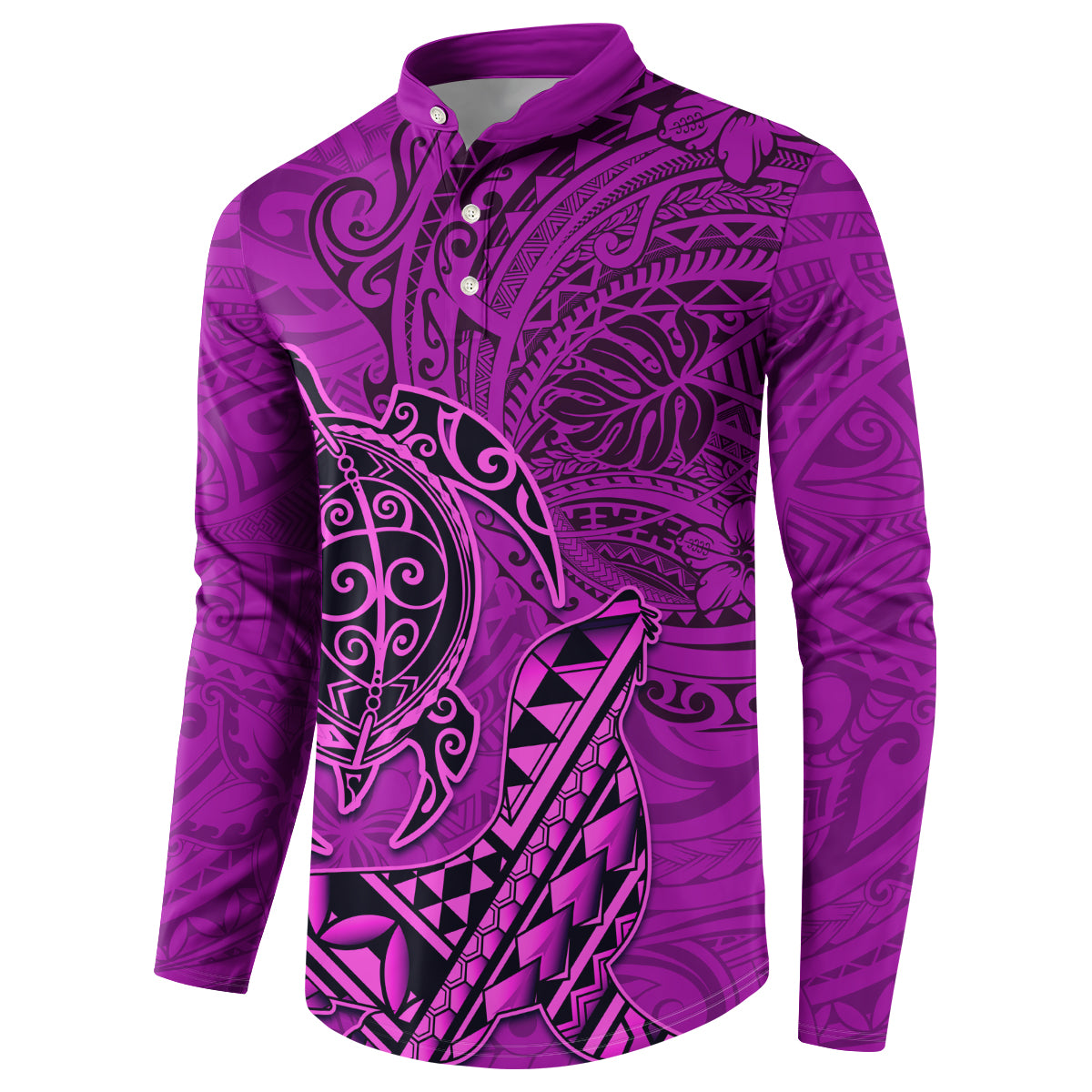 Hawaii Monk Seal and Dolphin Button Sweatshirt Polynesian Kakau Pattern Pink LT03 - Polynesian Pride