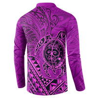 Hawaii Monk Seal and Dolphin Button Sweatshirt Polynesian Kakau Pattern Pink LT03 - Polynesian Pride