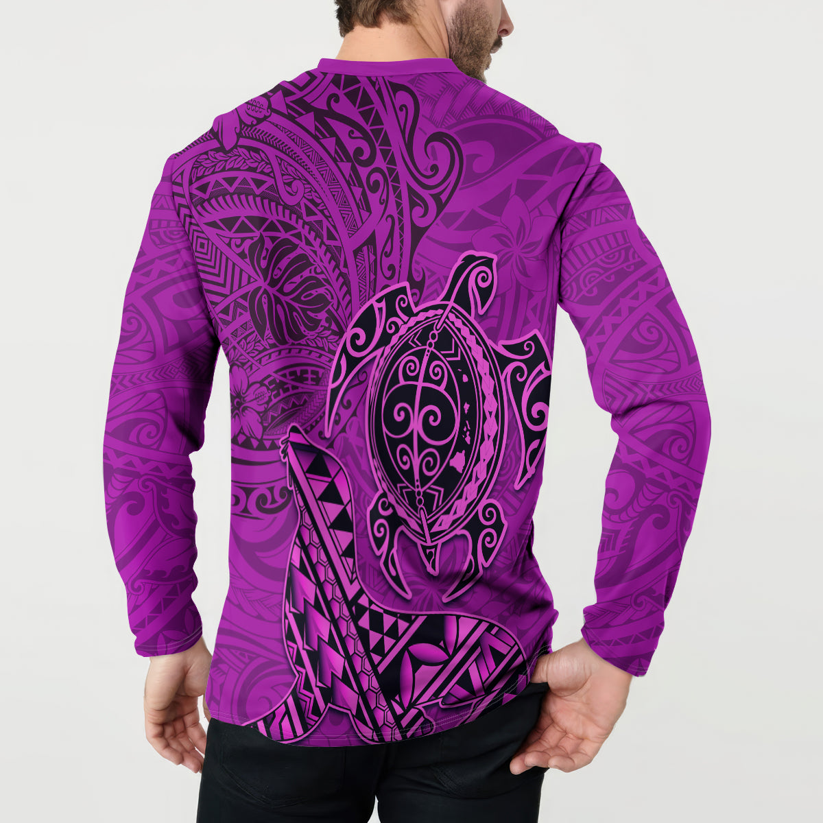 Hawaii Monk Seal and Dolphin Button Sweatshirt Polynesian Kakau Pattern Pink LT03 - Polynesian Pride