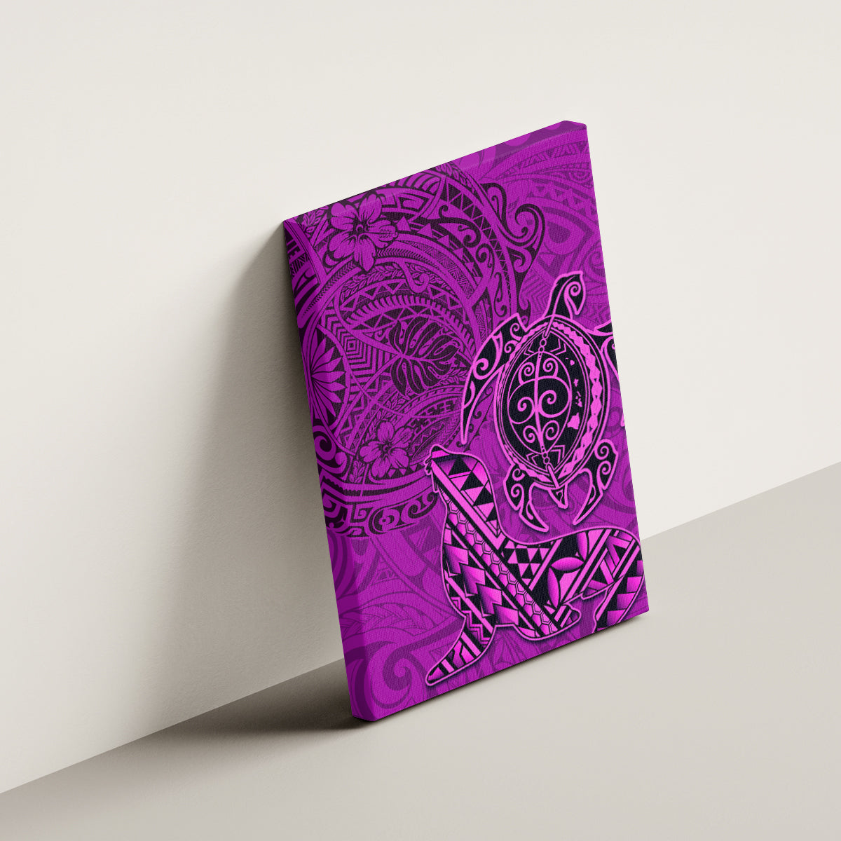 Hawaii Monk Seal and Dolphin Canvas Wall Art Polynesian Kakau Pattern Pink LT03 - Polynesian Pride