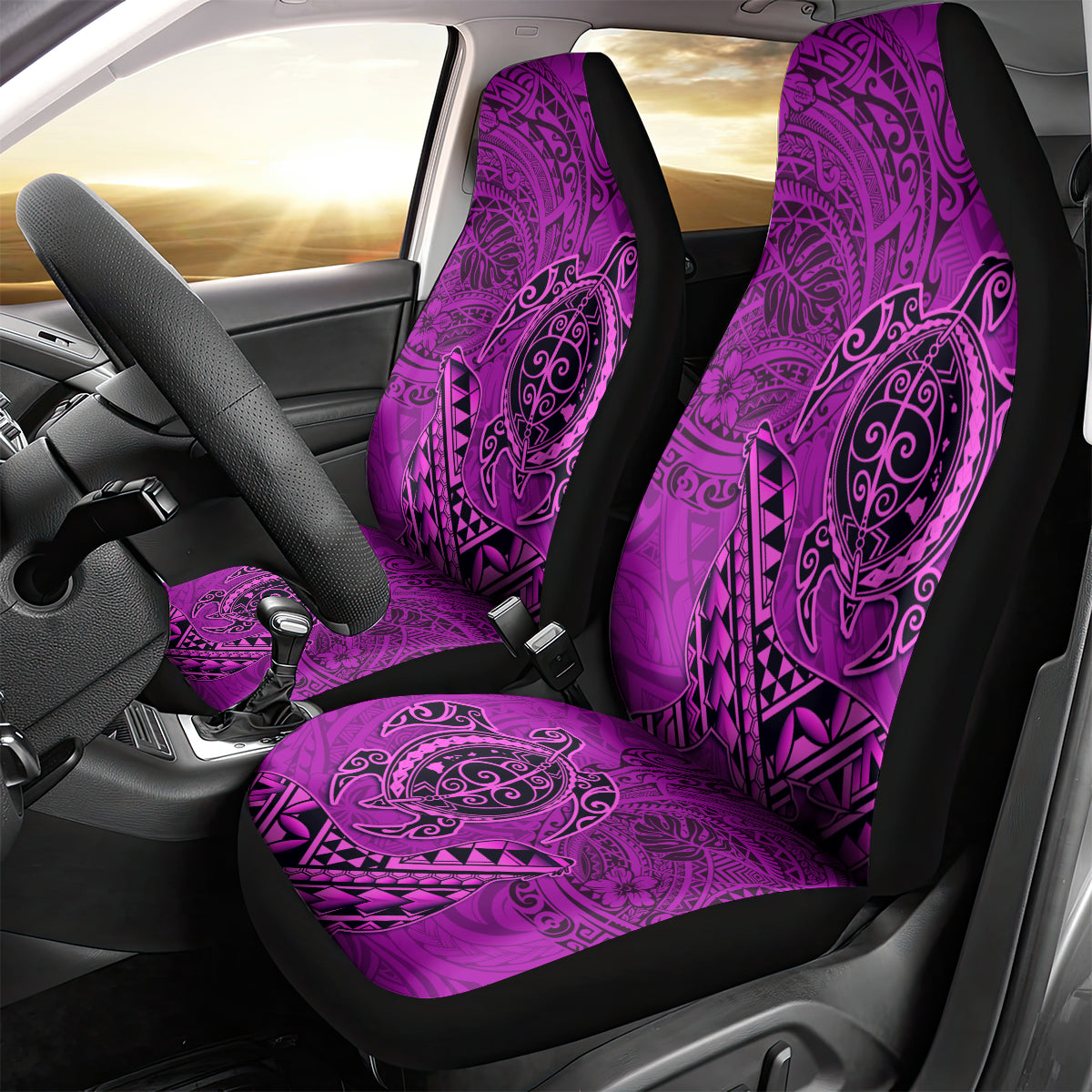 Hawaii Monk Seal and Dolphin Car Seat Cover Polynesian Kakau Pattern Pink