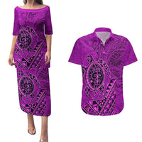Hawaii Monk Seal and Dolphin Couples Matching Puletasi and Hawaiian Shirt Polynesian Kakau Pattern Pink LT03 Pink - Polynesian Pride