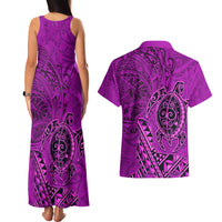 Hawaii Monk Seal and Dolphin Couples Matching Tank Maxi Dress and Hawaiian Shirt Polynesian Kakau Pattern Pink LT03 - Polynesian Pride