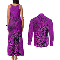 Hawaii Monk Seal and Dolphin Couples Matching Tank Maxi Dress and Long Sleeve Button Shirt Polynesian Kakau Pattern Pink LT03 - Polynesian Pride