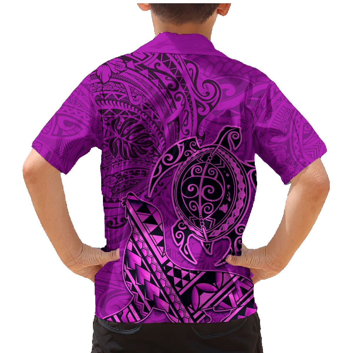 Hawaii Monk Seal and Dolphin Family Matching Mermaid Dress and Hawaiian Shirt Polynesian Kakau Pattern Pink