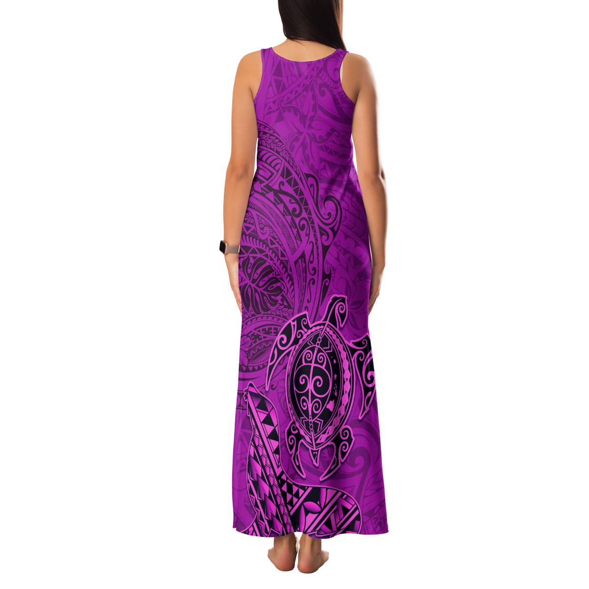 Hawaii Monk Seal and Dolphin Family Matching Tank Maxi Dress and Hawaiian Shirt Polynesian Kakau Pattern Pink