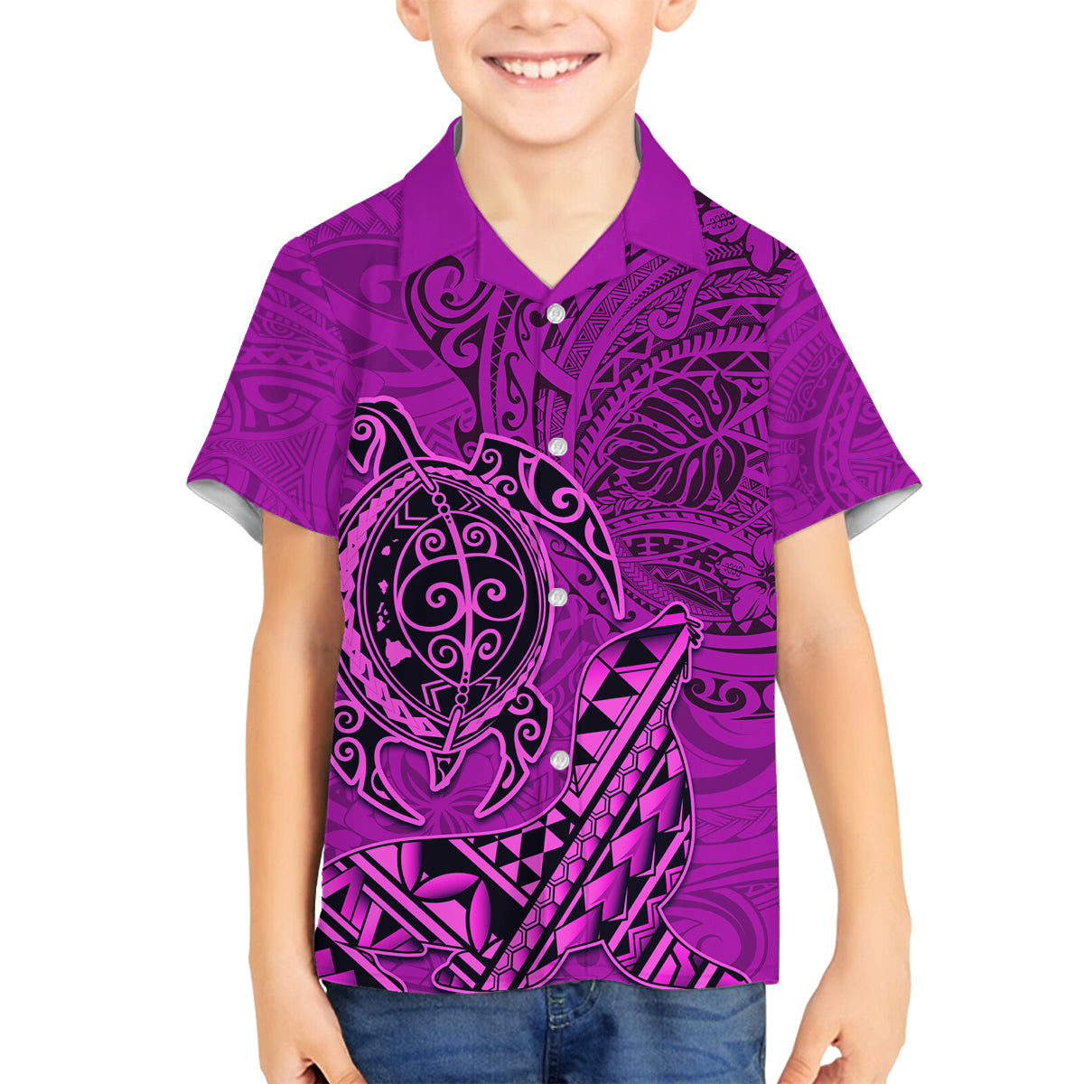 Hawaii Monk Seal and Dolphin Family Matching Tank Maxi Dress and Hawaiian Shirt Polynesian Kakau Pattern Pink