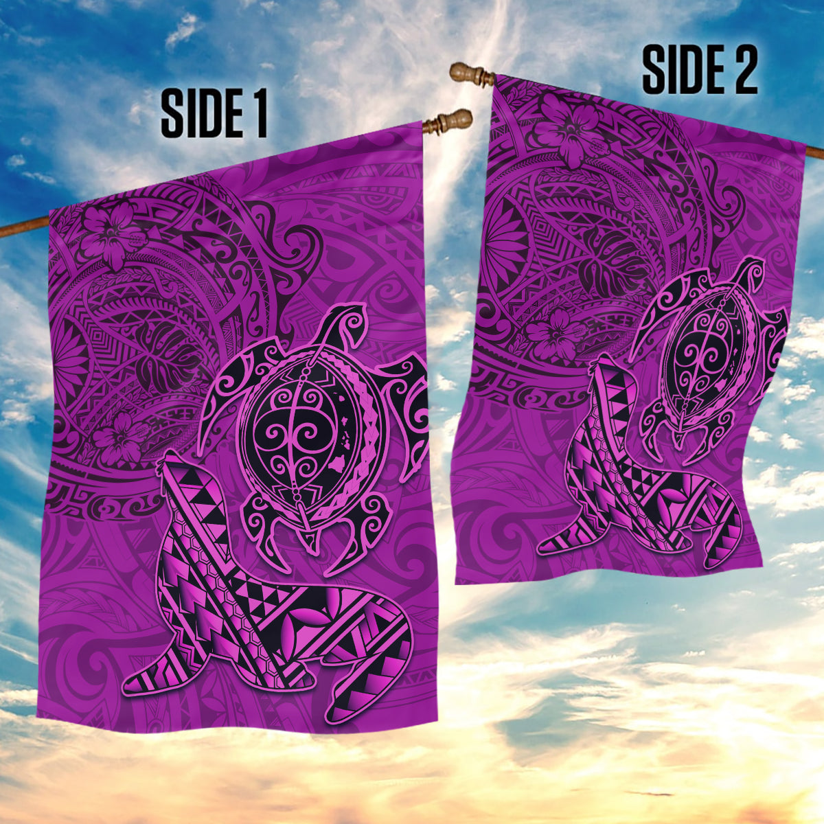 Hawaii Monk Seal and Dolphin Garden Flag Polynesian Kakau Pattern Pink LT03 - Polynesian Pride