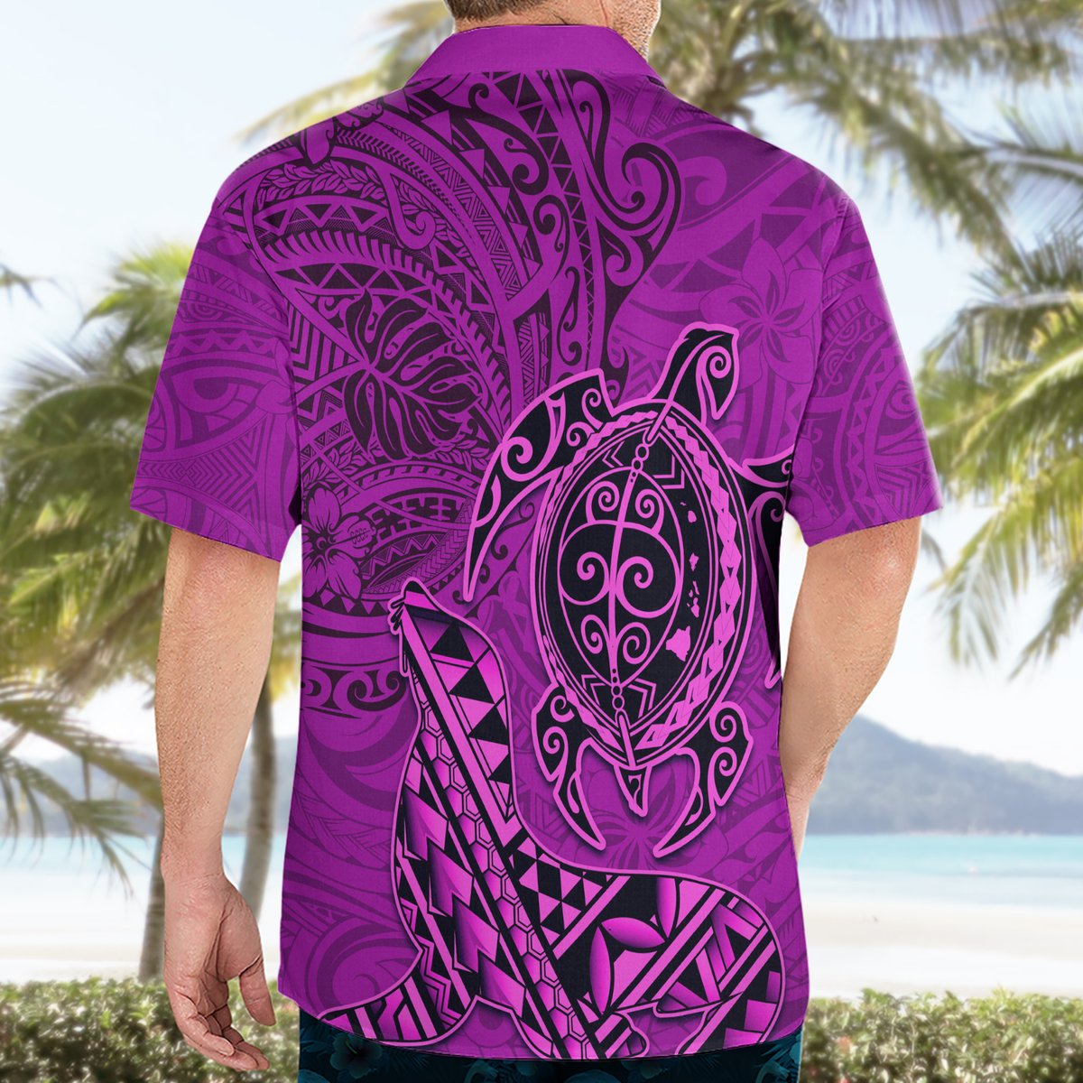 Hawaii Monk Seal and Dolphin Hawaiian Shirt Polynesian Kakau Pattern Pink LT03 - Polynesian Pride